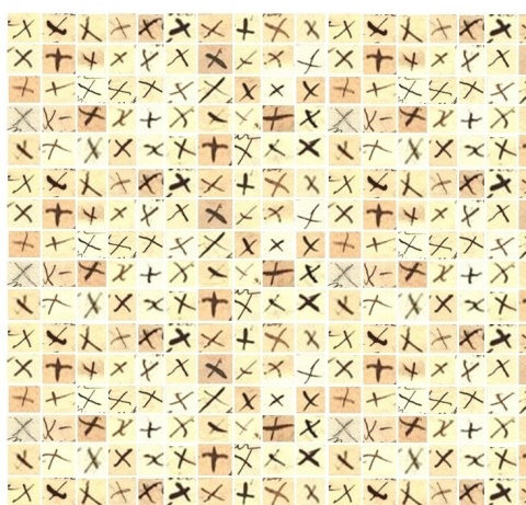 A 16x16 grid of scanned 'X’s.
